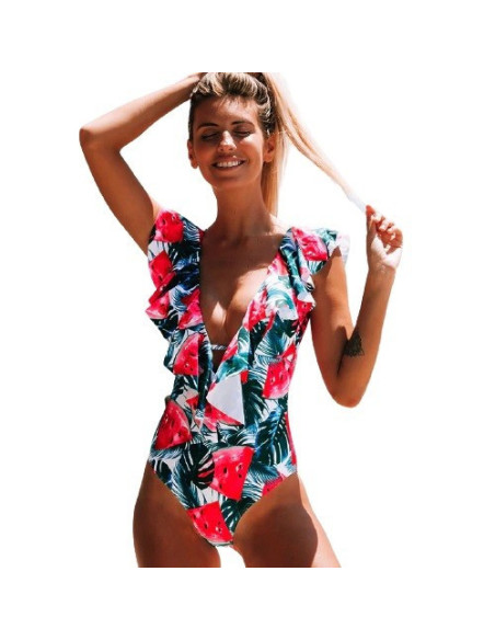 STRÓJ KOSTIUM KĄPIELOWY MONOKINI FALBANA ARBUZ