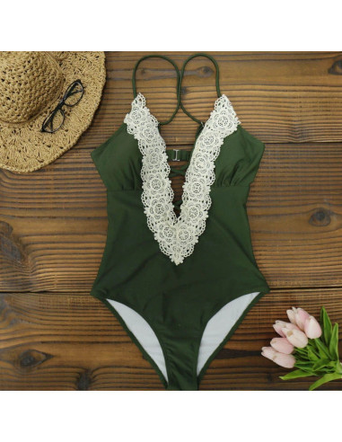 STRÓJ KOSTIUM KĄPIELOWY MONOKINI KORONKA SEXY