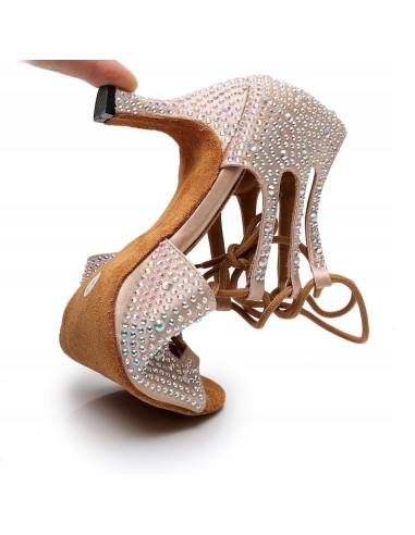 BUTY DO TAŃCA TANECZNE Z CYRKONIAMI WIĄZANE 9cm
