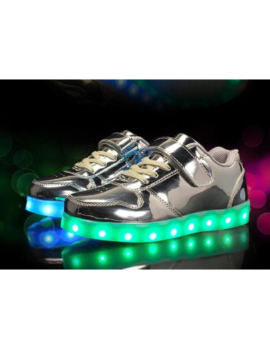 BUTY LED Z PODŚWIETLENIEM ŚWIECĄCE NA RZEP SREBRNE