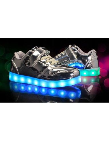 BUTY LED Z PODŚWIETLENIEM ŚWIECĄCE NA RZEP SREBRNE