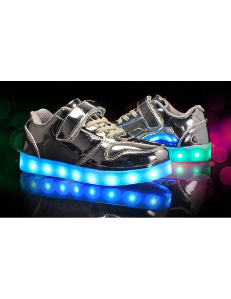 BUTY LED Z PODŚWIETLENIEM ŚWIECĄCE NA RZEP SREBRNE