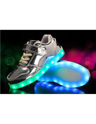BUTY LED Z PODŚWIETLENIEM ŚWIECĄCE NA RZEP SREBRNE