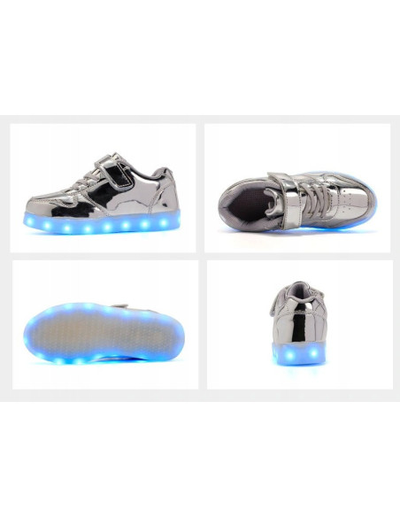BUTY LED Z PODŚWIETLENIEM ŚWIECĄCE NA RZEP SREBRNE