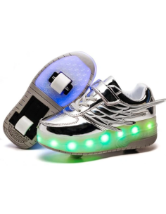 BUTOROLKI BUTY Z ROLKAMI ROLKI WROTKI LED SREBRNE