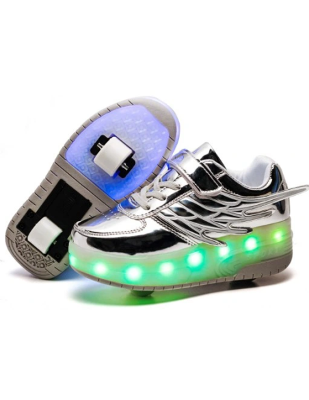 BUTOROLKI BUTY Z ROLKAMI ROLKI WROTKI LED SREBRNE