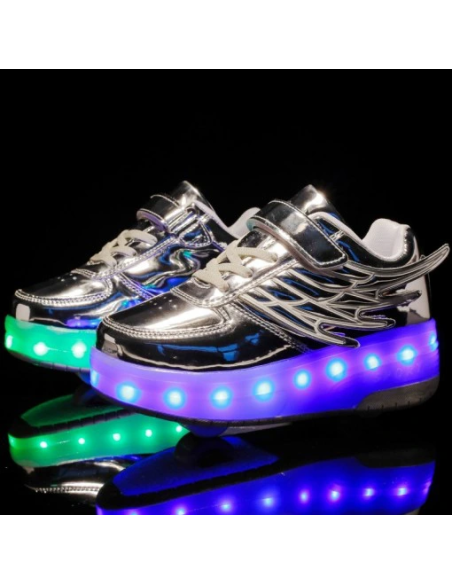 BUTOROLKI BUTY Z ROLKAMI ROLKI WROTKI LED SREBRNE