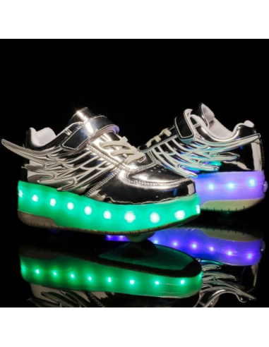 BUTOROLKI BUTY Z ROLKAMI ROLKI WROTKI LED SREBRNE