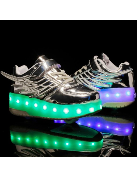 BUTOROLKI BUTY Z ROLKAMI ROLKI WROTKI LED SREBRNE