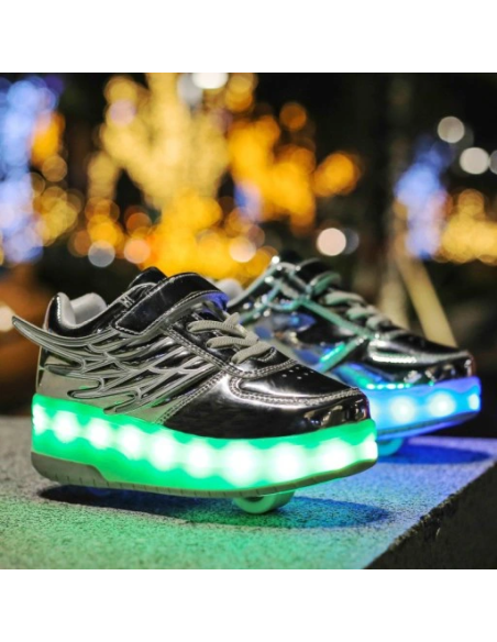 BUTOROLKI BUTY Z ROLKAMI ROLKI WROTKI LED SREBRNE