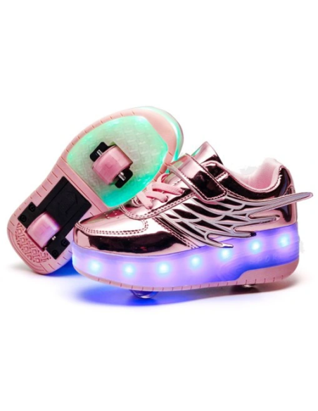 BUTOROLKI BUTY Z ROLKAMI ROLKI WROTKI LED RÓŻOWE