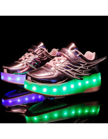 BUTOROLKI BUTY Z ROLKAMI ROLKI WROTKI LED RÓŻOWE