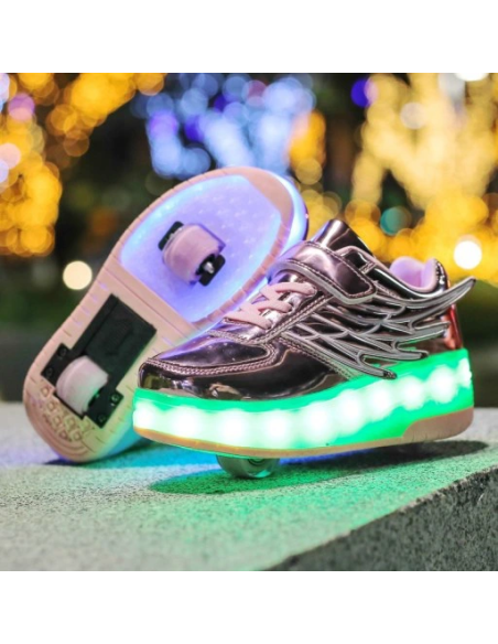 BUTOROLKI BUTY Z ROLKAMI ROLKI WROTKI LED RÓŻOWE