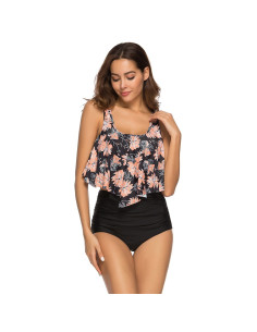 BIKINI STRÓJ KĄPIELOWY WYSOKI STAN KWIATY