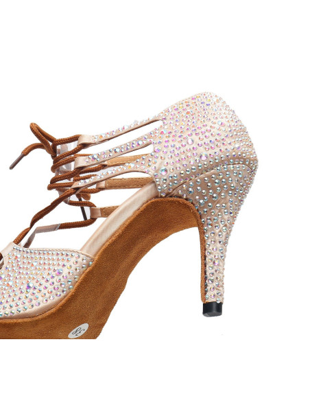 BUTY DO TAŃCA TANECZNE Z CYRKONIAMI WIĄZANE 8,5cm