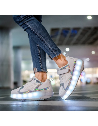 BUTOROLKI BUTY Z ROLKAMI ROLKI WROTKI BIAŁE HOLO