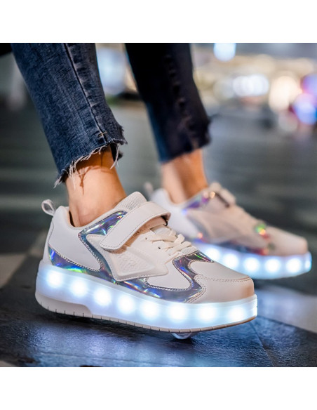 BUTOROLKI BUTY Z ROLKAMI ROLKI WROTKI BIAŁE HOLO