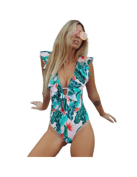 STRÓJ KOSTIUM KĄPIELOWY MONOKINI FALBANKI LIŚĆ