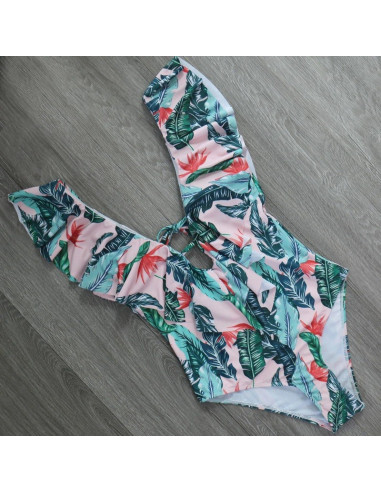 STRÓJ KOSTIUM KĄPIELOWY MONOKINI FALBANKI LIŚĆ