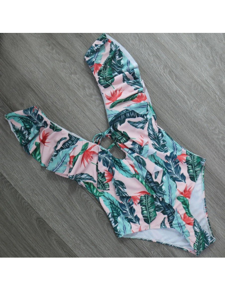 STRÓJ KOSTIUM KĄPIELOWY MONOKINI FALBANKI LIŚĆ