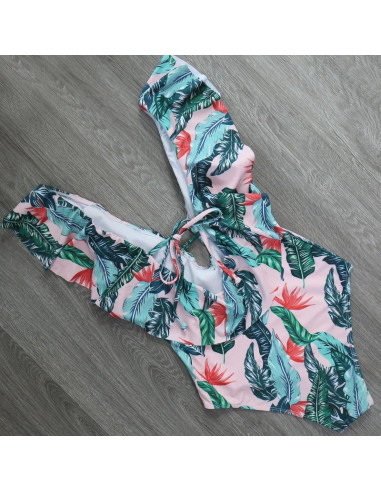 STRÓJ KOSTIUM KĄPIELOWY MONOKINI FALBANKI LIŚĆ