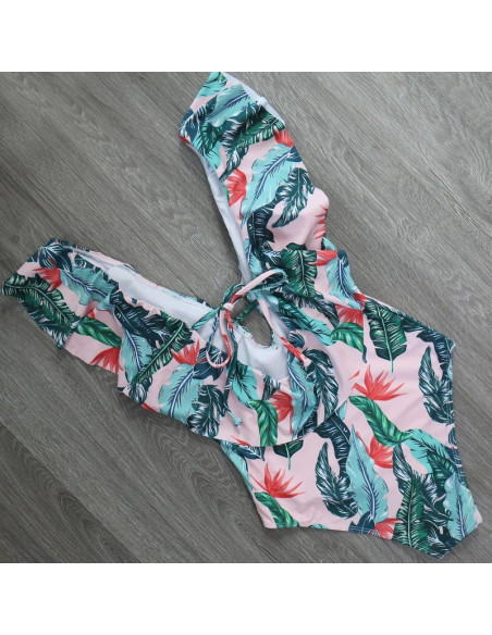 STRÓJ KOSTIUM KĄPIELOWY MONOKINI FALBANKI LIŚĆ