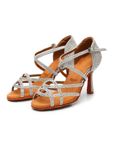 BUTY DO TAŃCA TANECZNE Z CYRKONIAMI SREBRNE 9cm