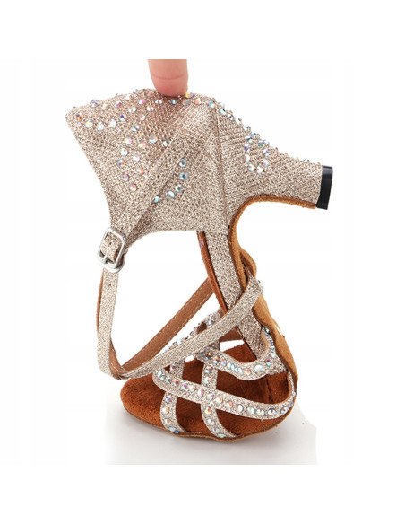 BUTY DO TAŃCA TANECZNE Z CEKINAMI SZAMPAŃSKIE 6cm