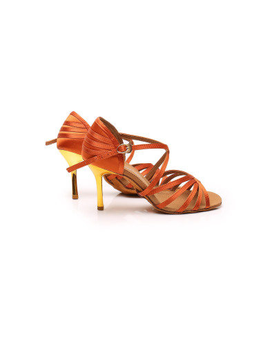 BUTY DO TAŃCA TANECZNE BRĄZOWE - ZŁOTY OBCAS 8,5cm