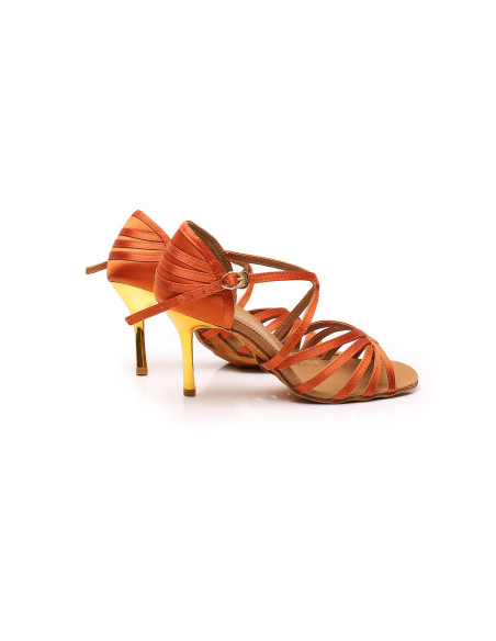 BUTY DO TAŃCA TANECZNE BRĄZOWE - ZŁOTY OBCAS 8,5cm