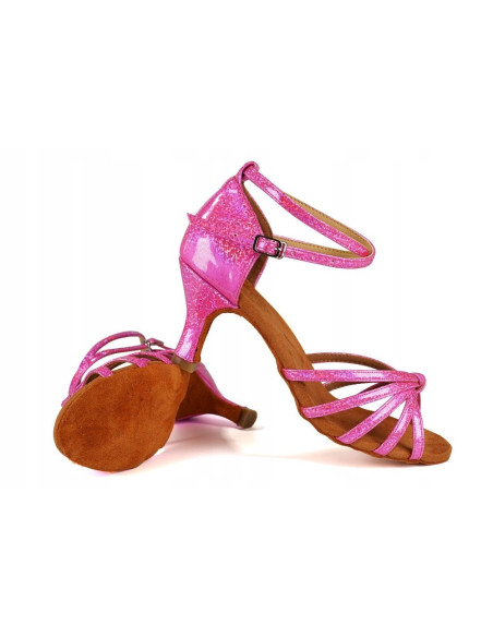 BUTY DO TAŃCA TANECZNE LATINO RÓŻOWE GLAMOUR 7cm
