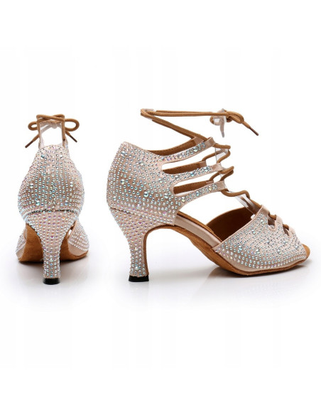 BUTY DO TAŃCA TANECZNE Z CYRKONIAMI WIĄZANE 7,5cm