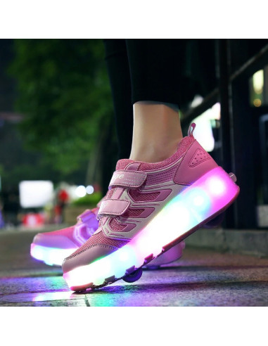 BUTOROLKI BUTY Z ROLKAMI ROLKI LED NA RZEPY RÓŻOWE