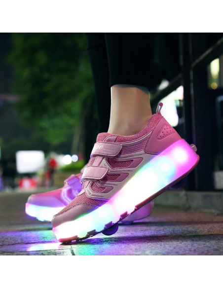 BUTOROLKI BUTY Z ROLKAMI ROLKI LED NA RZEPY RÓŻOWE