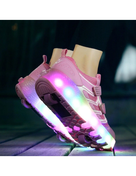 BUTOROLKI BUTY Z ROLKAMI ROLKI LED NA RZEPY RÓŻOWE