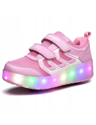 BUTOROLKI BUTY Z ROLKAMI ROLKI LED NA RZEPY RÓŻOWE