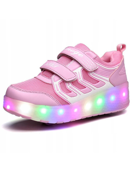 BUTOROLKI BUTY Z ROLKAMI ROLKI LED NA RZEPY RÓŻOWE