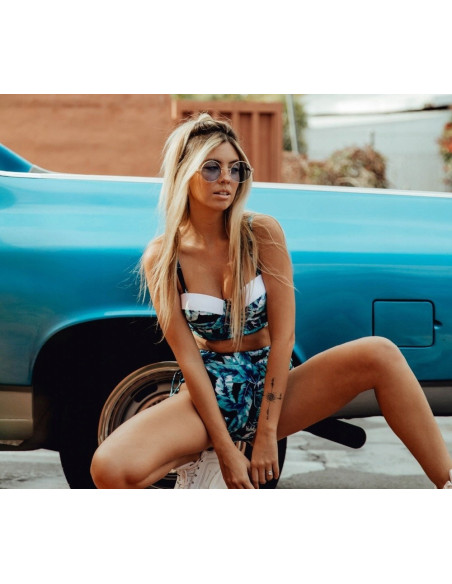 BIKINI STRÓJ KĄPIELOWY WYSOKI STAN CZARNY LIŚĆ