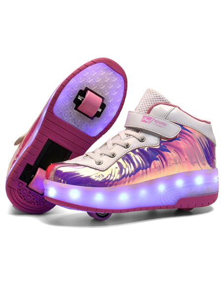 BUTOROLKI BUTY Z ROLKAMI ROLKI WROTKI LED RÓŻOWE