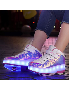 BUTOROLKI BUTY Z ROLKAMI ROLKI WROTKI LED RÓŻOWE 2