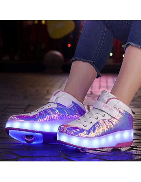 BUTOROLKI BUTY Z ROLKAMI ROLKI WROTKI LED RÓŻOWE