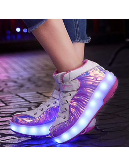 BUTOROLKI BUTY Z ROLKAMI ROLKI WROTKI LED RÓŻOWE