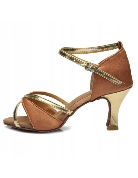 BUTY DO TAŃCA TOWARZYSKIEGO TANECZNE 7cm BRĄZOWE