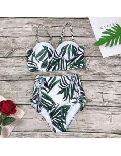 BIKINI STRÓJ KĄPIELOWY WYSOKI STAN BAMBUS LIŚĆ 2