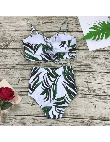 BIKINI STRÓJ KĄPIELOWY WYSOKI STAN BAMBUS LIŚĆ