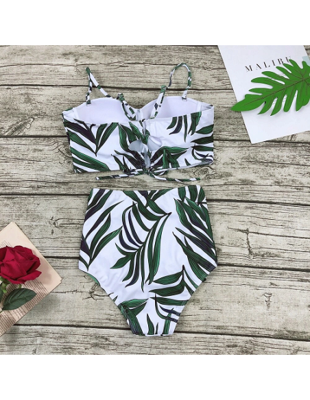 BIKINI STRÓJ KĄPIELOWY WYSOKI STAN BAMBUS LIŚĆ