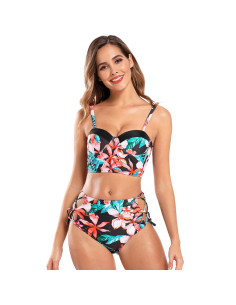 BIKINI STRÓJ KĄPIELOWY WYSOKI STAN LIŚĆ KWIAT