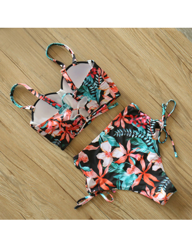 BIKINI STRÓJ KĄPIELOWY WYSOKI STAN LIŚĆ KWIAT