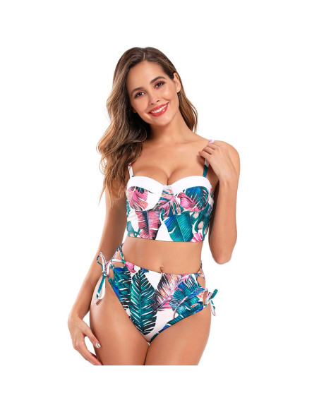 BIKINI STRÓJ KĄPIELOWY WYSOKI STAN LIŚCIE LIŚĆ