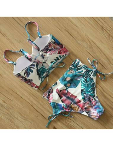 BIKINI STRÓJ KĄPIELOWY WYSOKI STAN LIŚCIE LIŚĆ